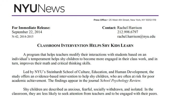 Classroom Intervention Helps Shy Kids Learn