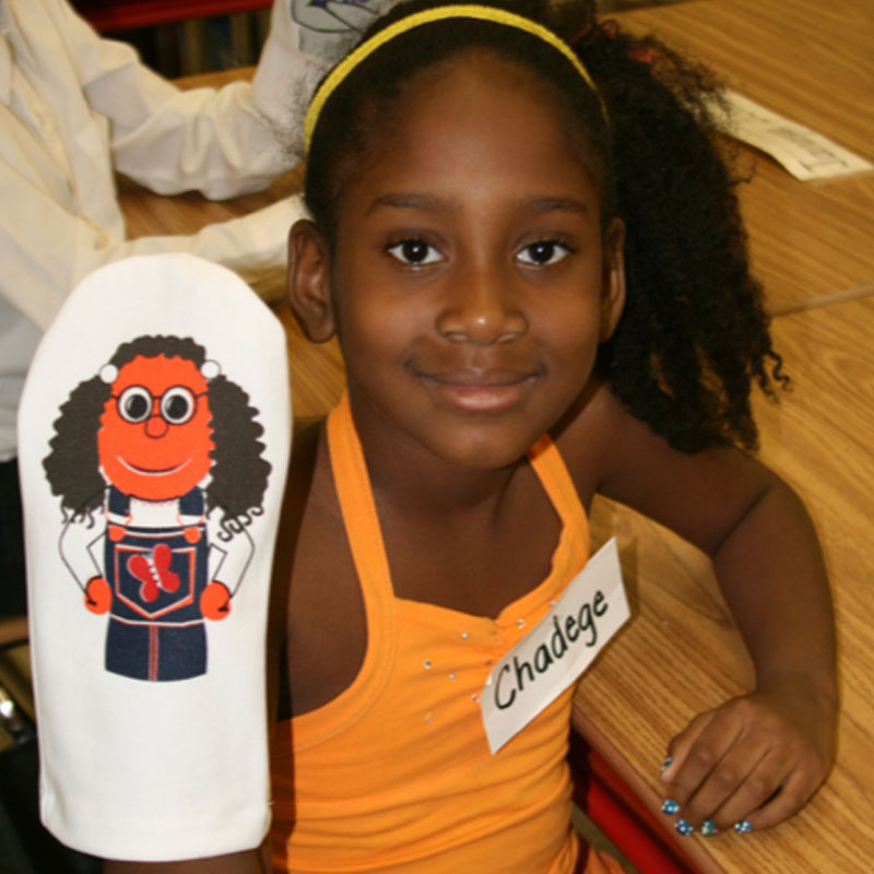 Student with INSIGHTS sock puppet