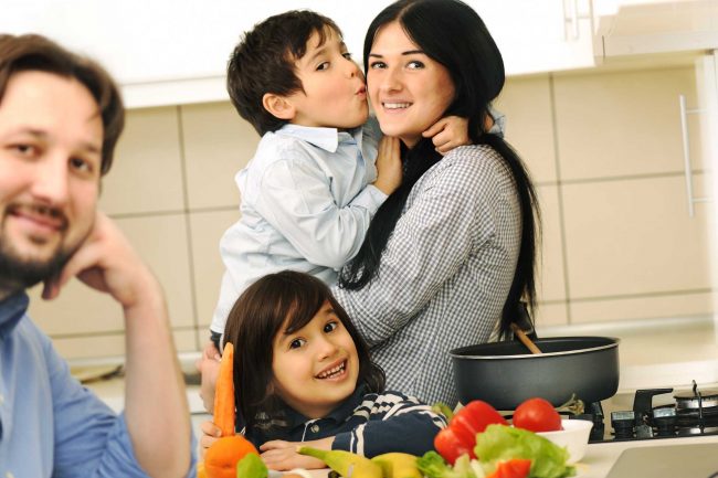 Mom and dad with kids shelter in place
