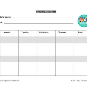 25 copies of the teacher and student contract with 50 copies of the 5-day contract tally sheet, used to maintain goals from Monday through Friday.