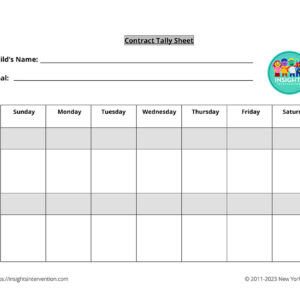 25 copies of the teacher and student contract with 50 copies of the 7-day contract tally sheet, used to maintain goals from Sunday through Saturday.